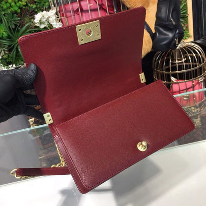 Chanel Chevron Boy Bag 25cm Caviar Leather Gold Hardware Spring/Summer Act 1 Collection Burgundy - view 14