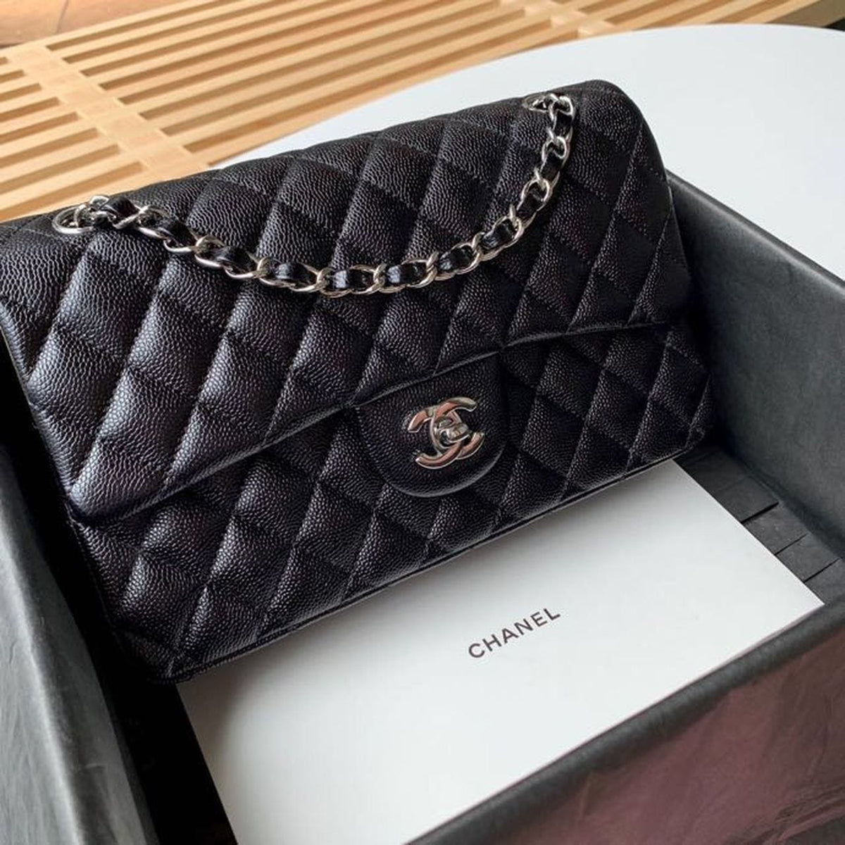 Chanel Classic Flap Bag Silver/Gold Hardware Lambskin/Caviar Leather Spring/Summer Collection Black - view 2
