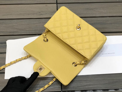 Chanel Classic Flap Bag 20cm Silver Hardware Caviar Leather Spring/Summer Collection Yellow - view 7