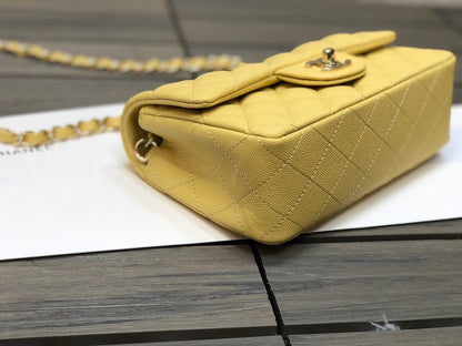Chanel Classic Flap Bag 20cm Silver Hardware Caviar Leather Spring/Summer Collection Yellow - view 8
