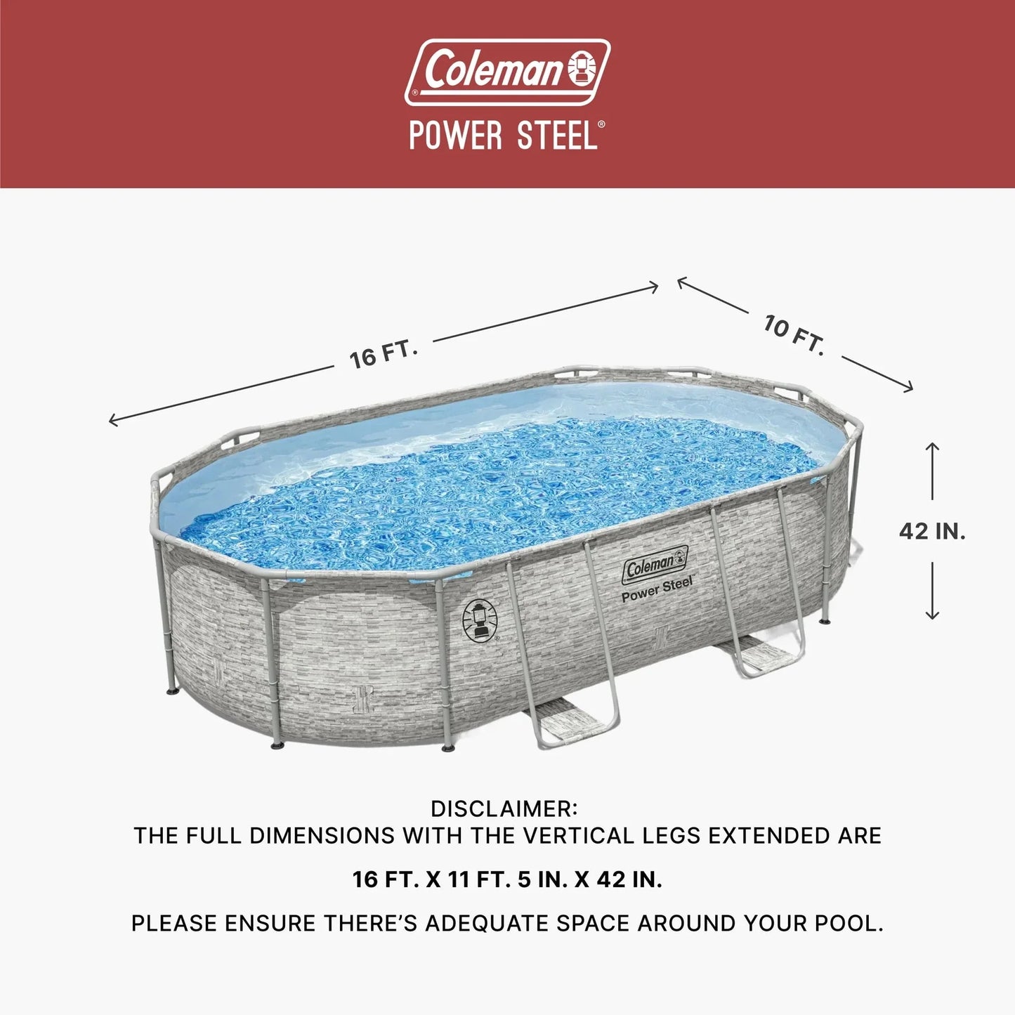 Coleman Power Steel 16 ft x 10 ft x 42 in Oval Above Ground Pool Set - view 3