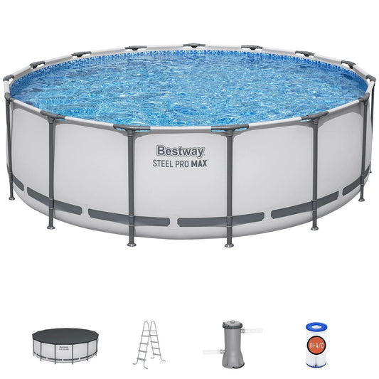 Bestway Steel Pro MAX 15 ft x 48 in Prismatic Stone Pool Set| Durable Construction, Easy Assembly, and All-Inclusive