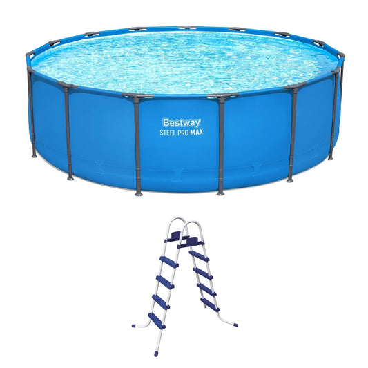 Bestway Steel Pro MAX 15 ft x 48 in Round Above Ground Swimming Pool & Pool Ladder