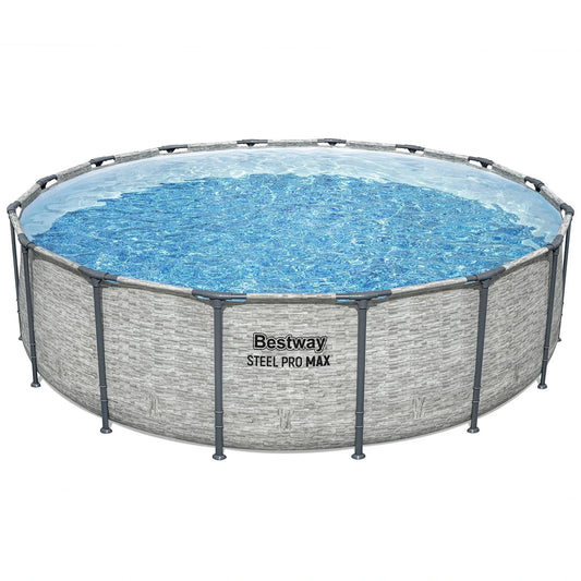 Bestway: Steel Pro MAX - 16 ft x 48 in, Grey -Round Above Ground Swimming Pool Set, ClickConnect Frame, Tritech, Filter
