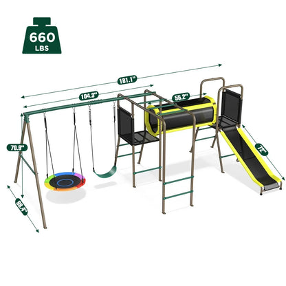 Klo Kick 6-in-1 Swing Set with Slide,Crawl Tunnel and Monkey Bars for Backyard, Playground for Kids Aged 3-12 - view 3