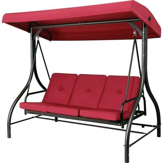 Lazy Buddy 3-Seat Porch Swing with Adjustable Canopy, Outdoor Swing Chair Convertible Swing Bed with Removable Cushion