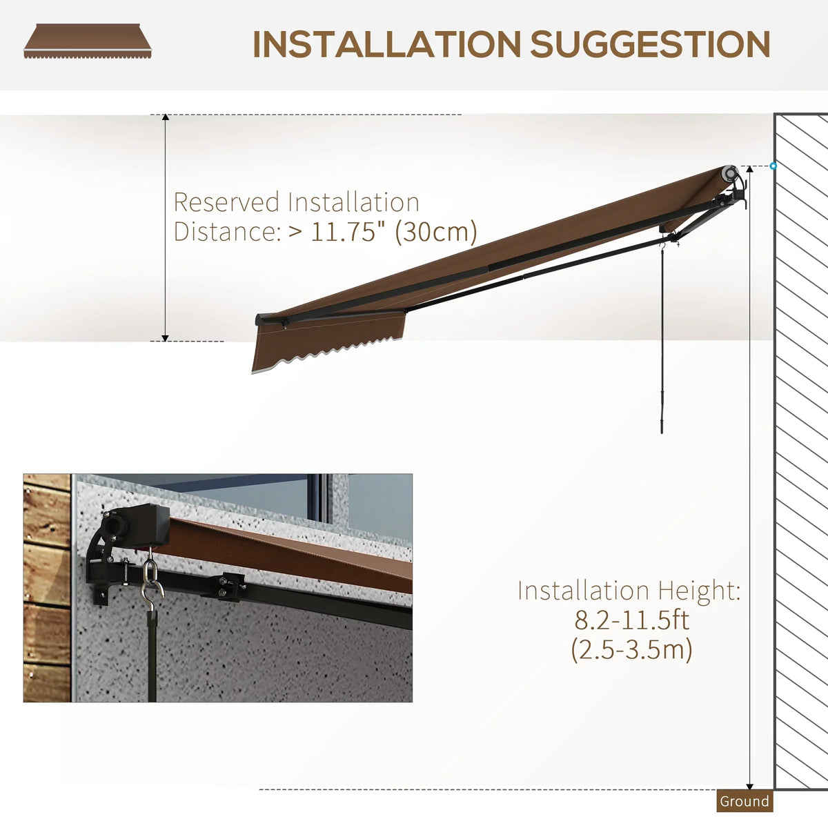 Outsunny 16 ft x 10 ft Retractable Sunshade Awning, UV-Resistant 280GSM Canopy, Brown - view 4