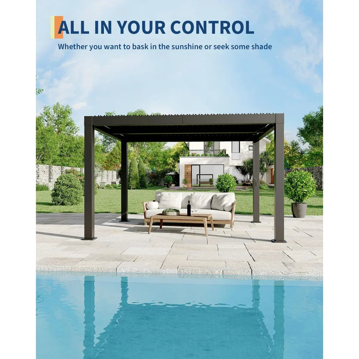 Enjyam Modern Louvered Pergola with Aluminum Frame, Adjustable Louvers & Integrated Drainage, Weather-Resistant Gazebo