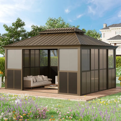 Erommy 14 Ft. W X 12 Ft. D Outdoor Hardtop Gazebo, Double Top Galvanized Steel Roof Aluminum Sunroom - view 9