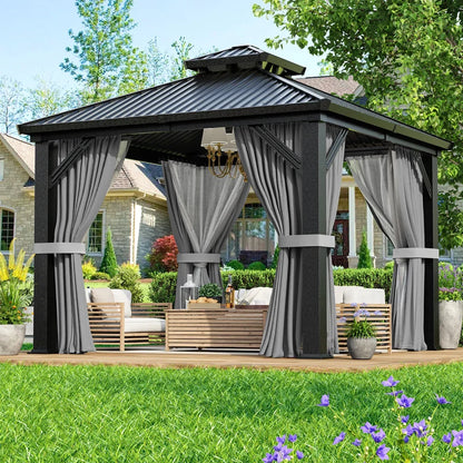 Polar Aurora 10 x 10 ft. Heavy-Duty Aluminum Frame Outdoor Gazebo with Double-Layer Galvanized Steel Roof, All-Weather
