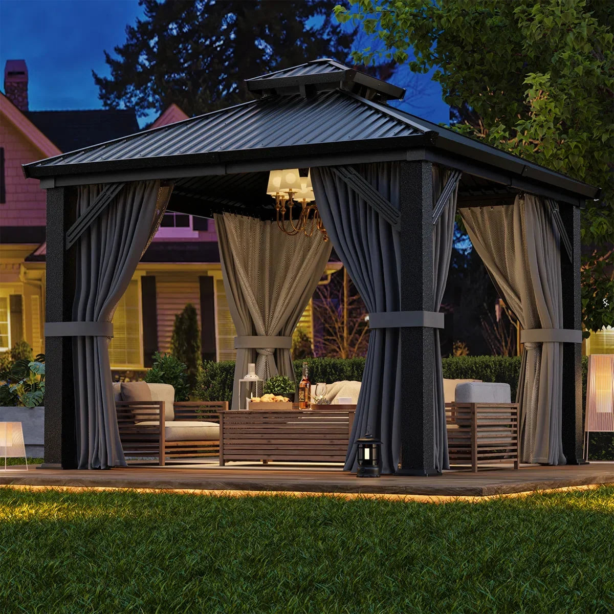 Polar Aurora 10 x 10 ft. Heavy-Duty Aluminum Frame Outdoor Gazebo with Double-Layer Galvanized Steel Roof, All-Weather