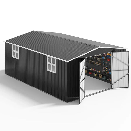 Polar Aurora 12 ft. W x 18 ft. D Large Outdoor Metal Shed, All-Steel Construction with Windows and Lockable Doors