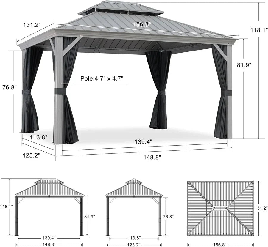 Purple Leaf Patio Gazebo for Pool Light Grey Hardtop Galvanized Steel Roof with Upgraded Curtains - view 10