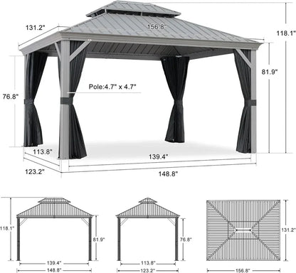 Purple Leaf Patio Gazebo for Pool Light Grey Hardtop Galvanized Steel Roof with Upgraded Curtains - view 10