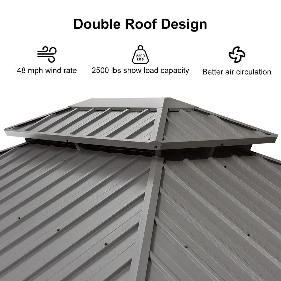 Purple Leaf Patio Gazebo for Pool Light Grey Hardtop Galvanized Steel Roof with Upgraded Curtains - view 5