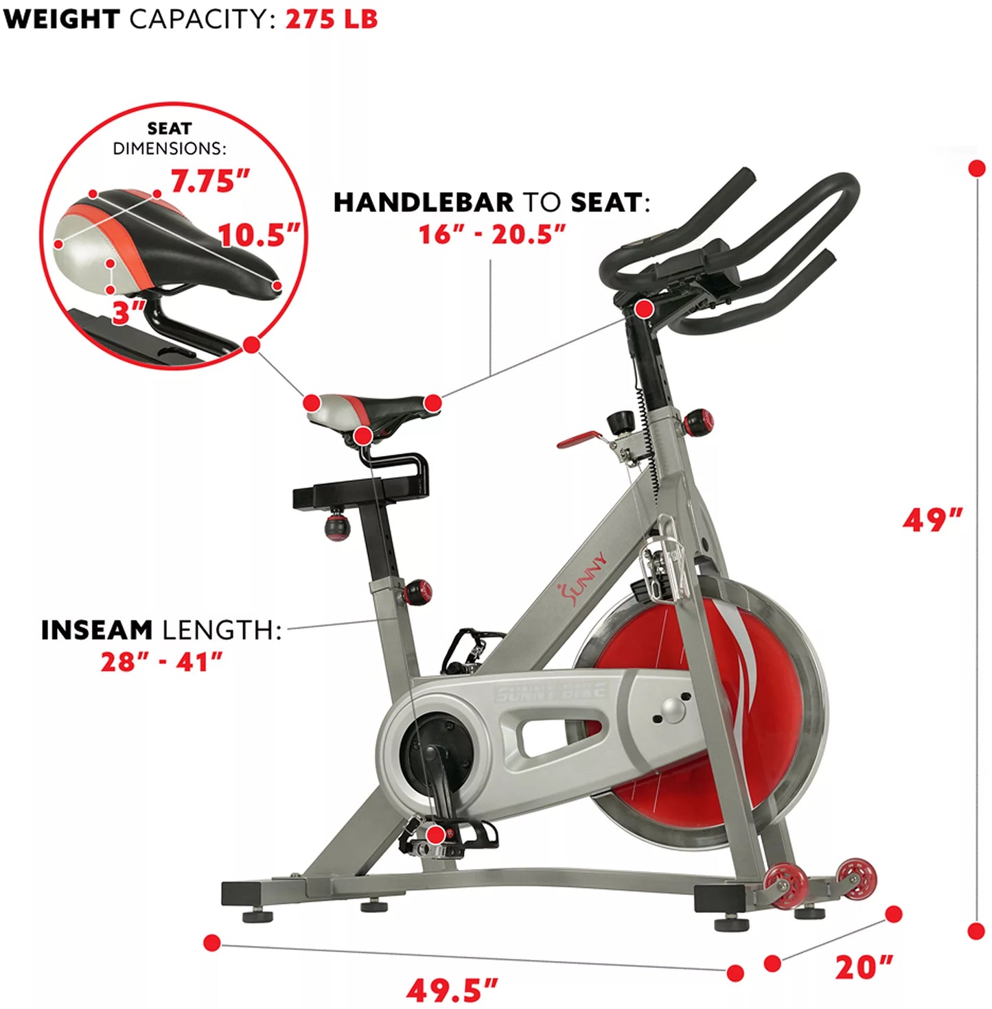 Sunny Health & Fitness Pro II Indoor Stationary Cycle Bike - view 5
