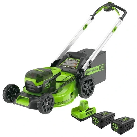 Greenworks 60V 21 in Brushless Self-Propelled Battery Powered Lawn Mower + (2) 4.0Ah Batteries & Dual Port Charger
