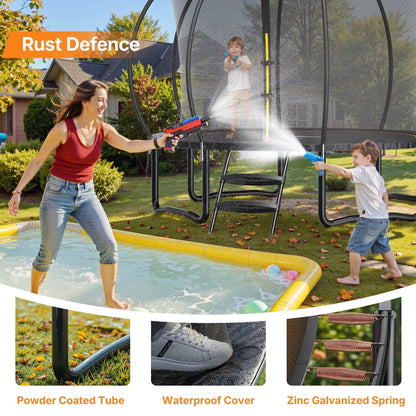 Merach 14FT Pumpkin Outdoor Trampoline with Safety Enclosure Net, Basketball Hoop & Ladder, Heavy Duty Backyard