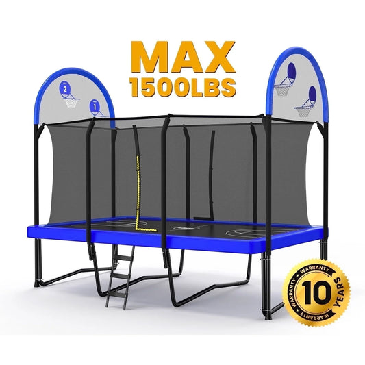 Zupapa 1500LBS Weight Capacity Rectangle Trampoline Basketball Hoop 10x17FT 9X15FT 8X14FT Outdoor Square Gymnastics