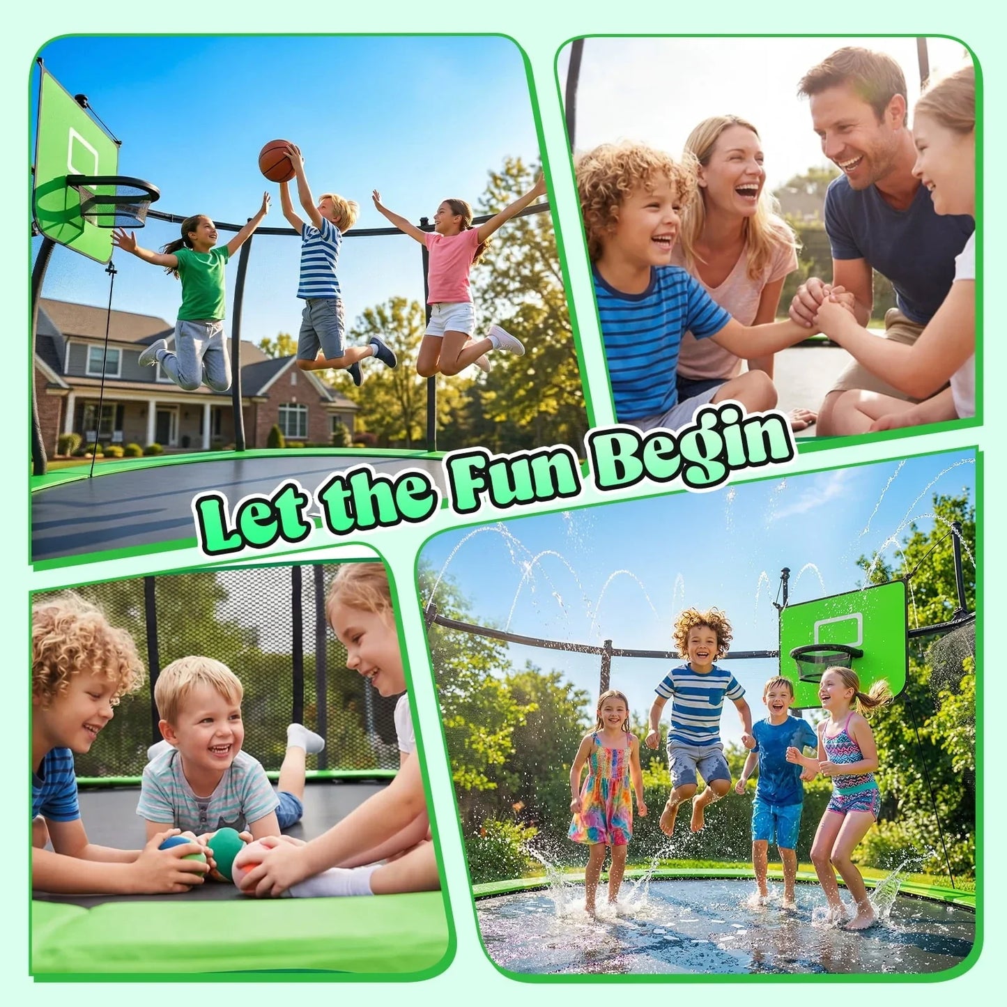 Outdoor Trampoline,Fashionsport Outfitters 8FT/12FT/14FT/16FT Round Jumping Trampoline with Ladder,Sprinkler,Basketball