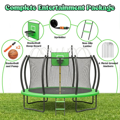 Outdoor Trampoline,Fashionsport Outfitters 8FT/12FT/14FT/16FT Round Jumping Trampoline with Ladder,Sprinkler,Basketball