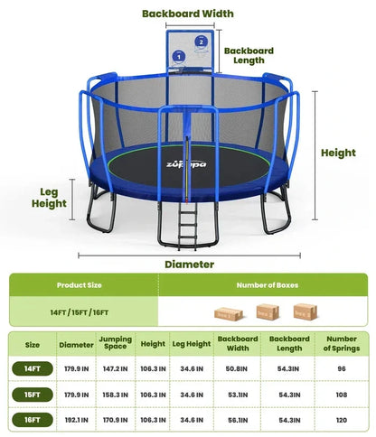 Zupapa 1500LBS Upgraded Trampoline 10-16FT - Play Equipment - view 10