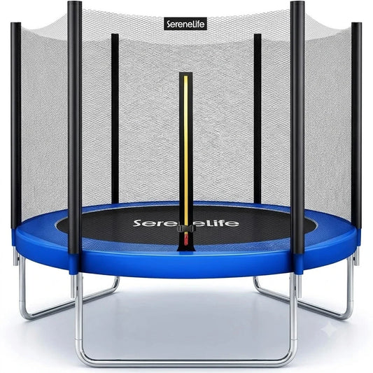 SereneLife 8FT 10FT 12FT 14FT Outdoor Trampoline for Kids - Recreational Backyard Trampoline with Curved Safety Poles