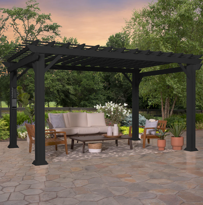 Stratford 14 Ft. X 10 Ft. Black Steel Traditional Pergola with Sail Shade Soft Canopy - view 11