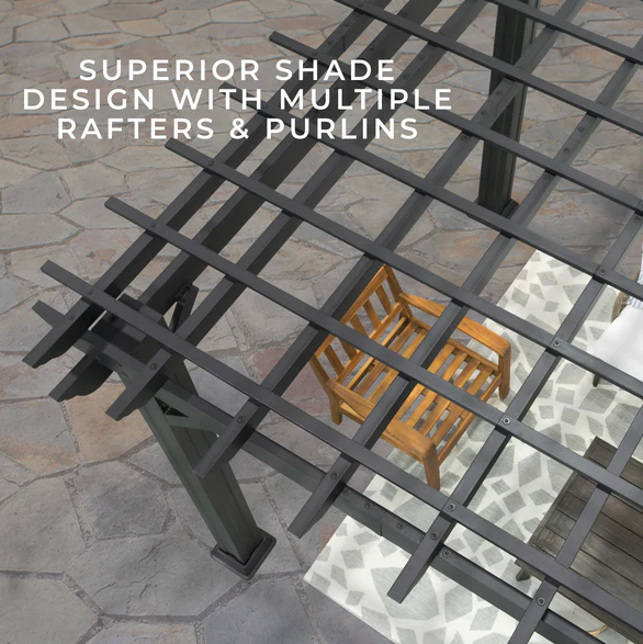 Stratford 14 Ft. X 10 Ft. Black Steel Traditional Pergola with Sail Shade Soft Canopy - view 8