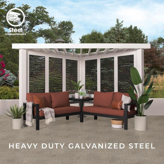 Ridgedale 8 Ft. X 8 Ft. White Steel Modern Cabana Pergola with Conversation Seating in Pumice