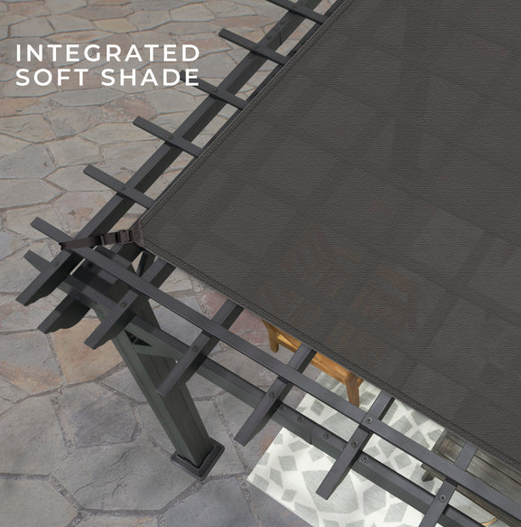 Stratford 12 Ft. X 10 Ft. Black Steel Traditional Pergola with Sail Shade Soft Canopy - view 8