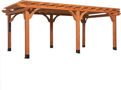 Beaumont 20 ft. x 12 ft. Light Brown Traditional Outdoor All Cedar Wood Patio Pergola Shade Structure with Electric