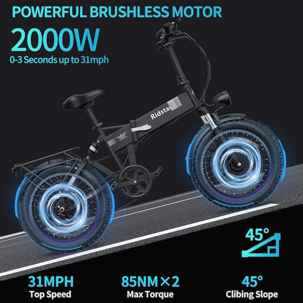 Folding Ebikes for Adults Ridstar 750W Motor 48V 14AH Removable Battery 20 X 4.0 Fat Tire Shimano 7-Speed 19.8MPH