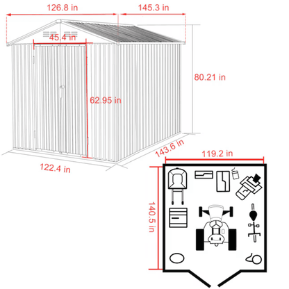 Veikous 10 ft. W x 12 ft. D Outdoor Metal Storage Shed in Gray (120 sq. ft.) - view 4