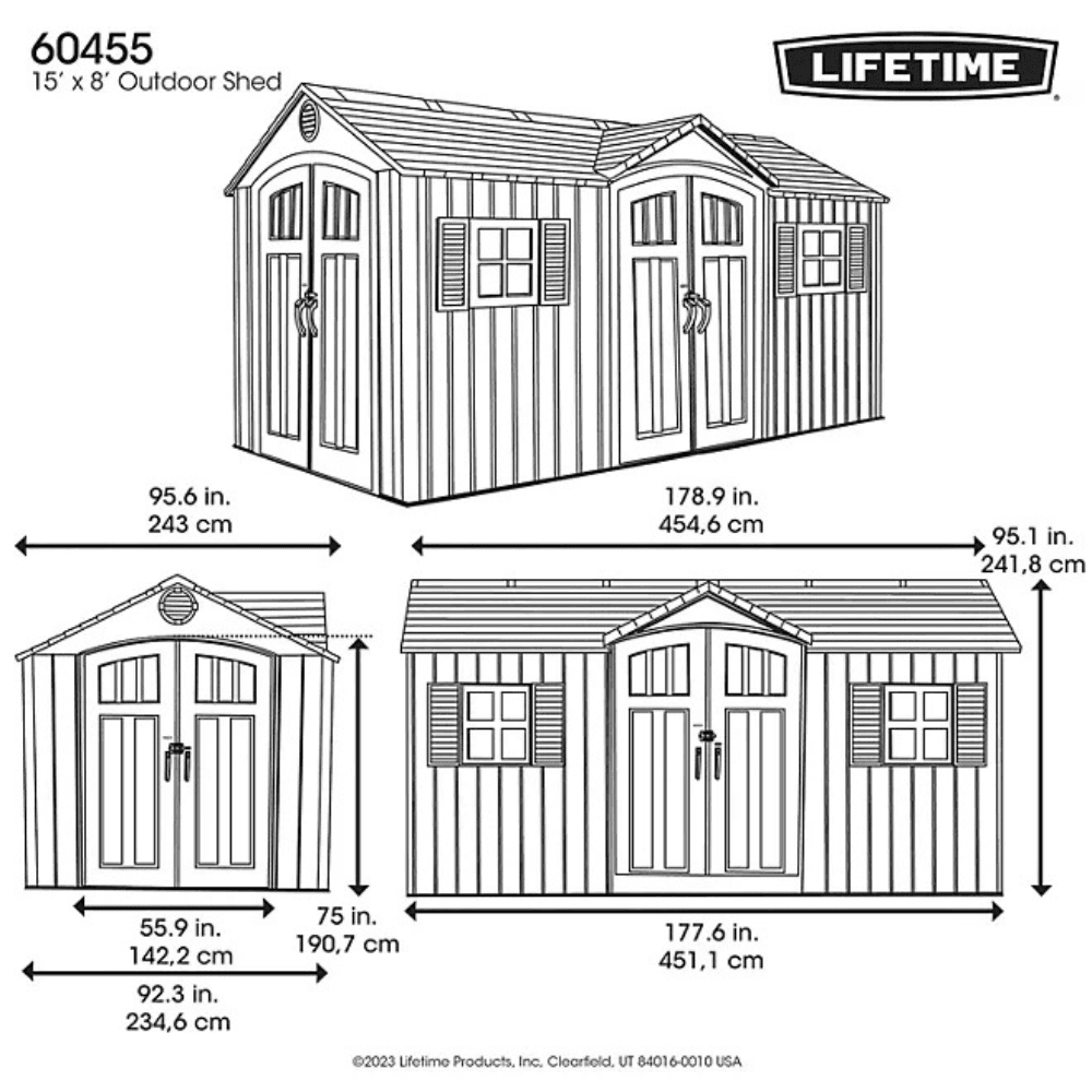 Lifetime 15 ft x 8 ft Dual Entry Outdoor Storage Shed, Gray - view 10
