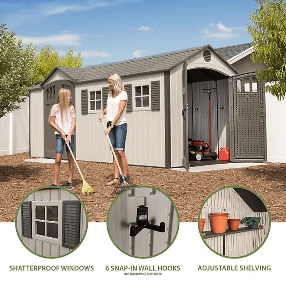 Lifetime 8 ft x 17.5 ft Outdoor Storage Shed Dual Entry, Tan - view 7