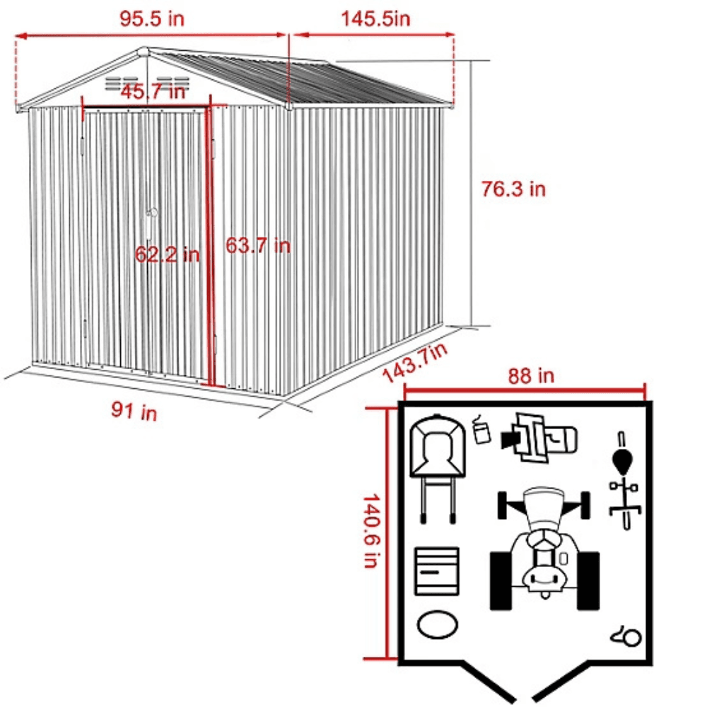 Veikous 8 ft. x 12 ft. Outdoor Storage Shed with Lockable Door and Vents - view 9