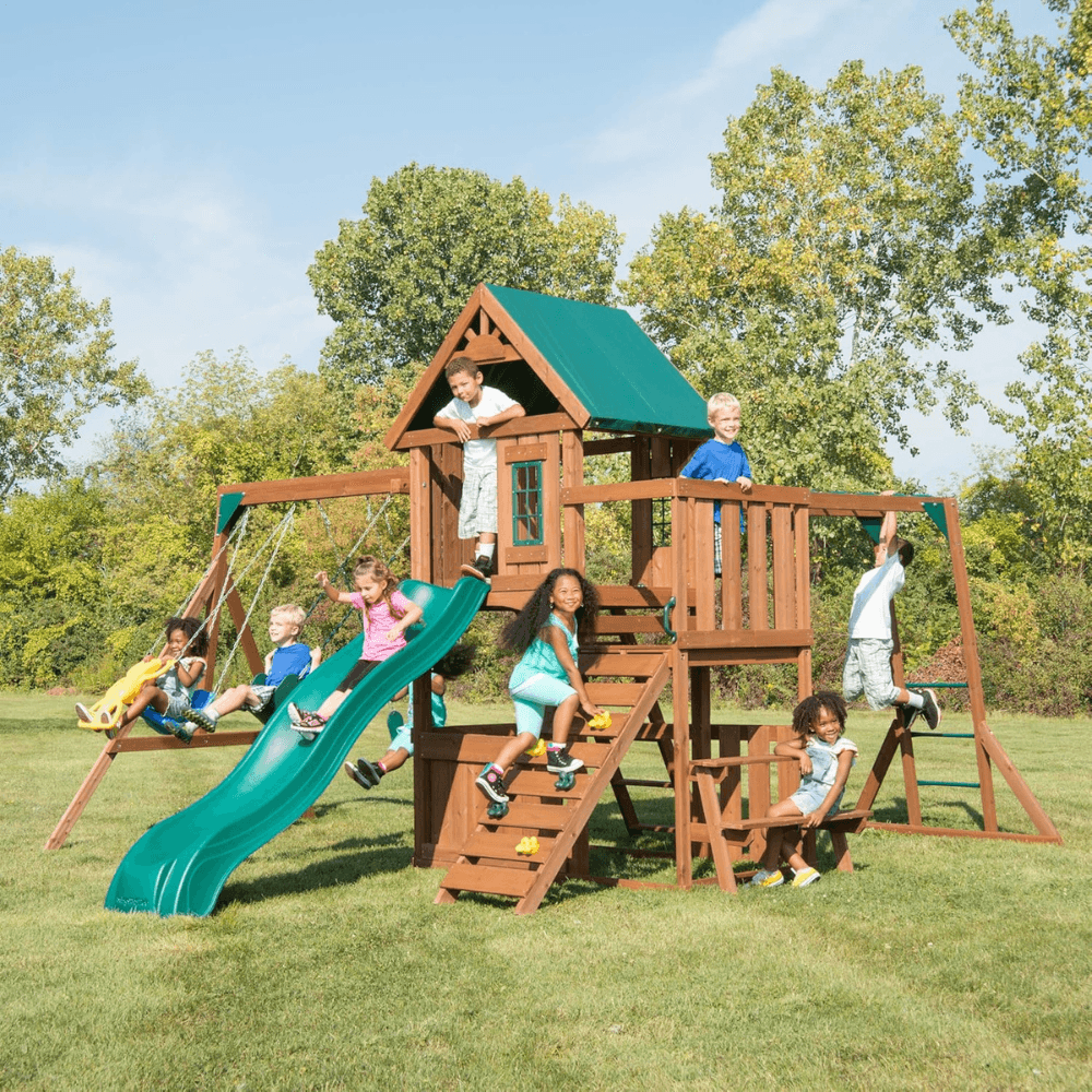 Knightsbridge Plus Complete Wooden Outdoor Playset with Monkey Bars, Slide, Rock Wall and Swing Set Accessories - view 4