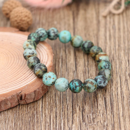 Natural African Turquoise Bracelet 10mm , Blue Green Jasper Stretch Bracelet