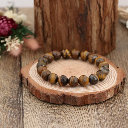 Natural Tiger Eye Bracelet 10mm | Gold Brown Gemstone Stretch Bracelet