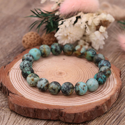 Natural African Turquoise Bracelet 10mm , Blue Green Jasper Stretch Bracelet