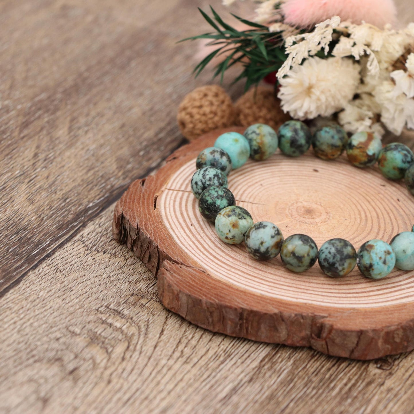Natural African Turquoise Bracelet 10mm , Blue Green Jasper Stretch Bracelet