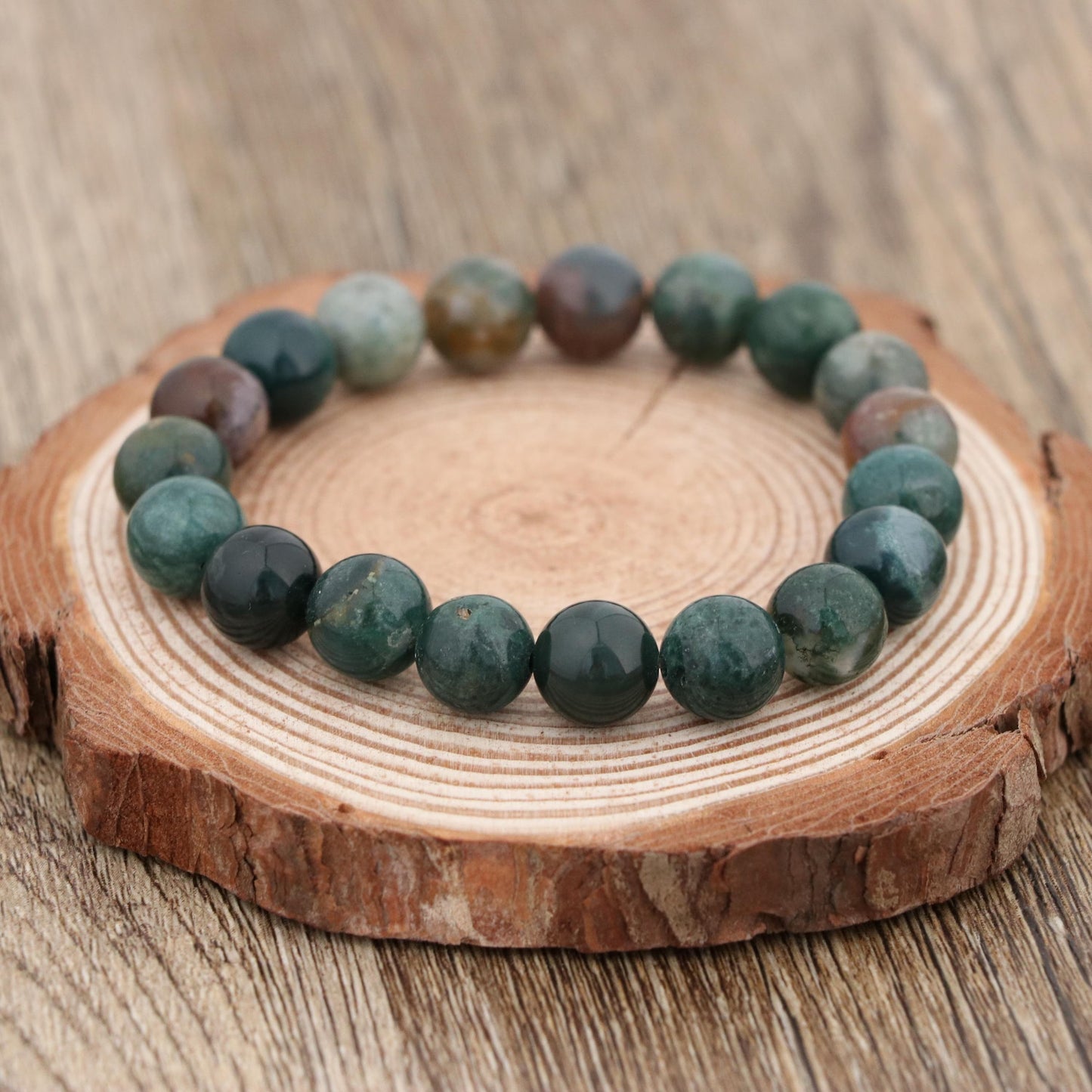 Natural Moss Agate Bracelet 10mm , Handmade Green Gemstone Stretch Bracelet