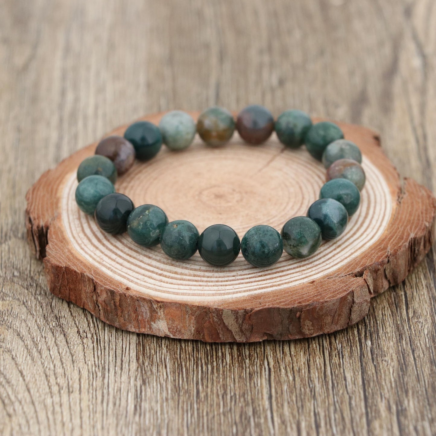 Natural Moss Agate Bracelet 10mm , Handmade Green Gemstone Stretch Bracelet
