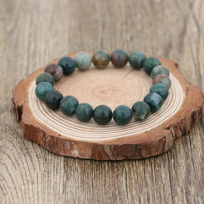 Natural Moss Agate Bracelet 10mm , Handmade Green Gemstone Stretch Bracelet