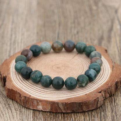 Natural Moss Agate Bracelet 10mm , Handmade Green Gemstone Stretch Bracelet