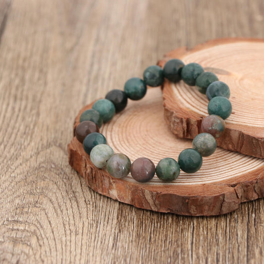 Natural Moss Agate Bracelet 10mm , Handmade Green Gemstone Stretch Bracelet